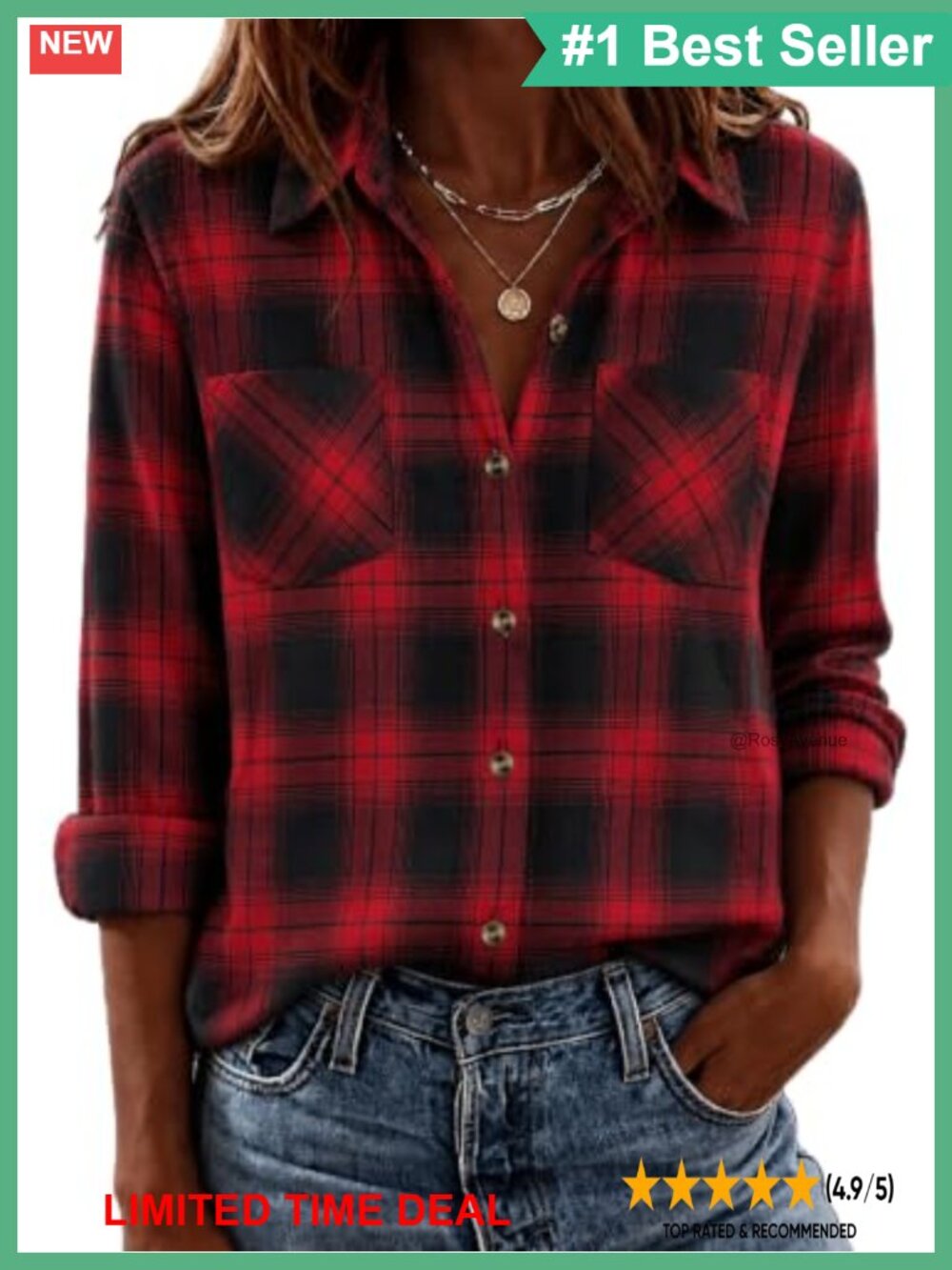 Womens Flannel Plaid Button Down Shirt Long Sleeve Work Blouse
